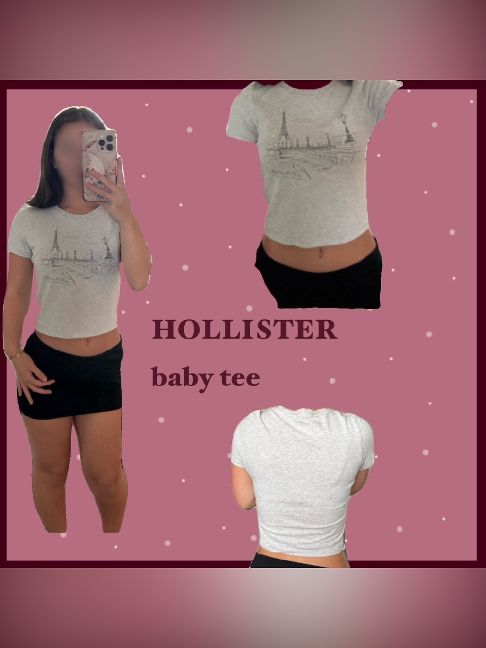 Hollister Light Heather Gray Cropped Baby Tee